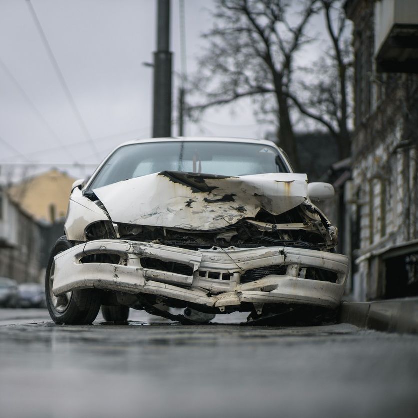 coche siniestrado en una calle tranquila de la ciudad